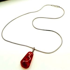 Vintage Natural Amber Small Pendant Silver Necklace